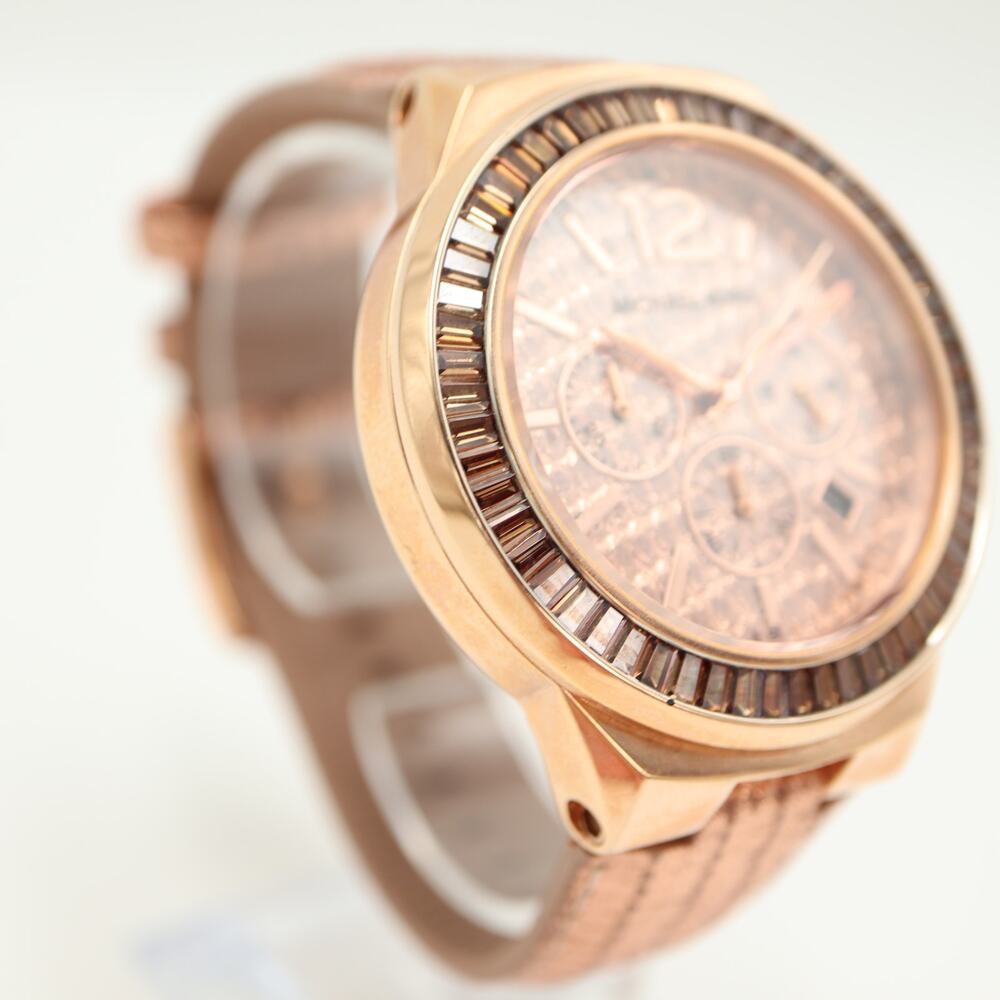 Michael Kors Rose Gold Tone 45mm Chronograph Watch Python Baguette Gramercy Work - Picture 8 of 13